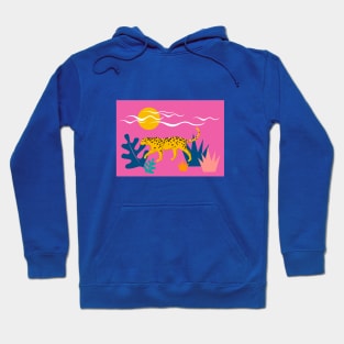 Walking Leopard Illustration ( pink background ) Hoodie